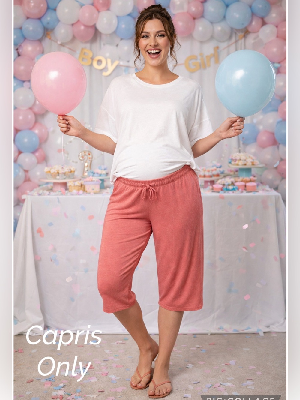 🟢 Coral Wide-Leg Drawstring Elastic waist Capri Lounge Pants with pockets medium